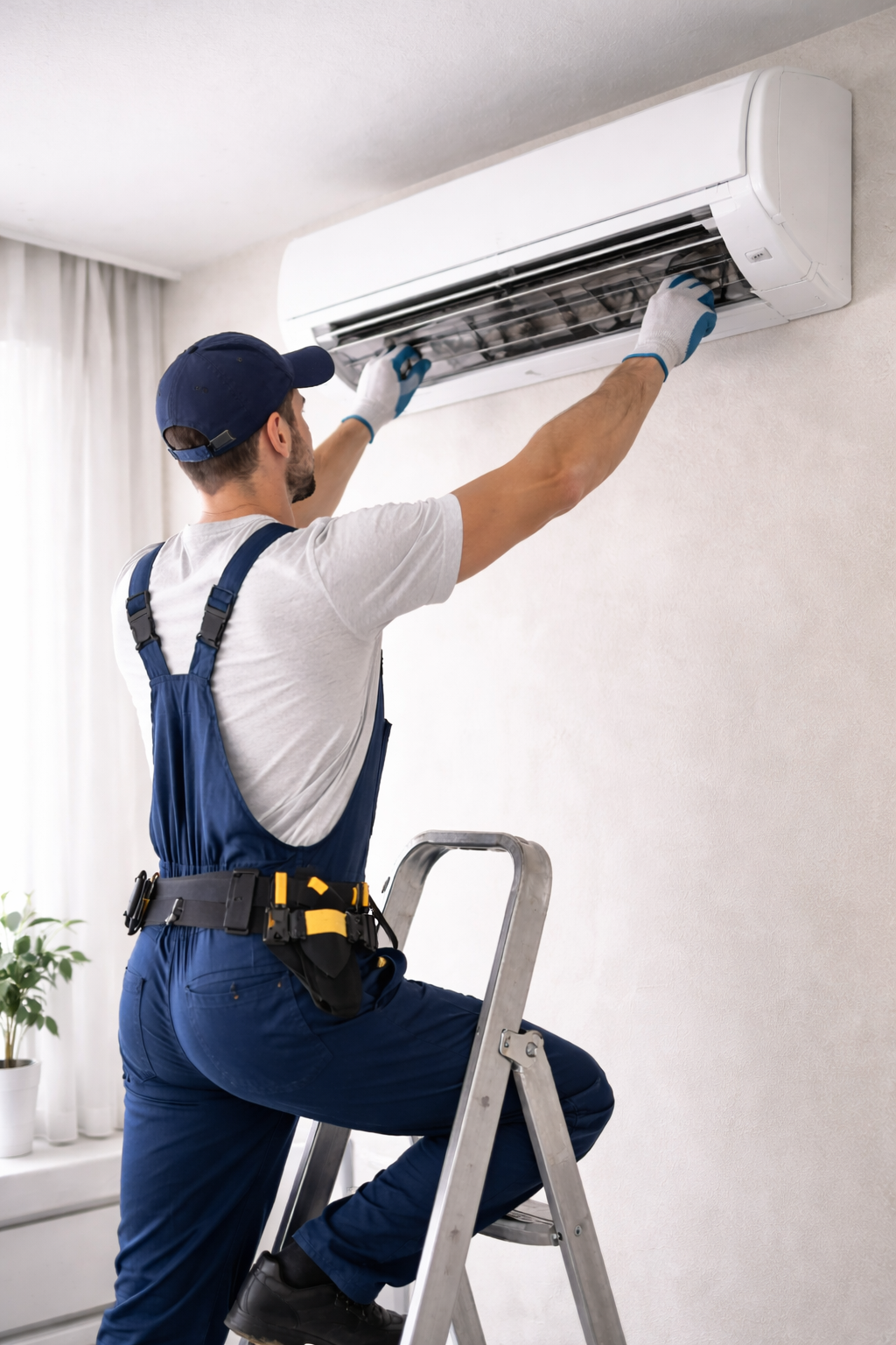 Klima ustası bakım yapıyor